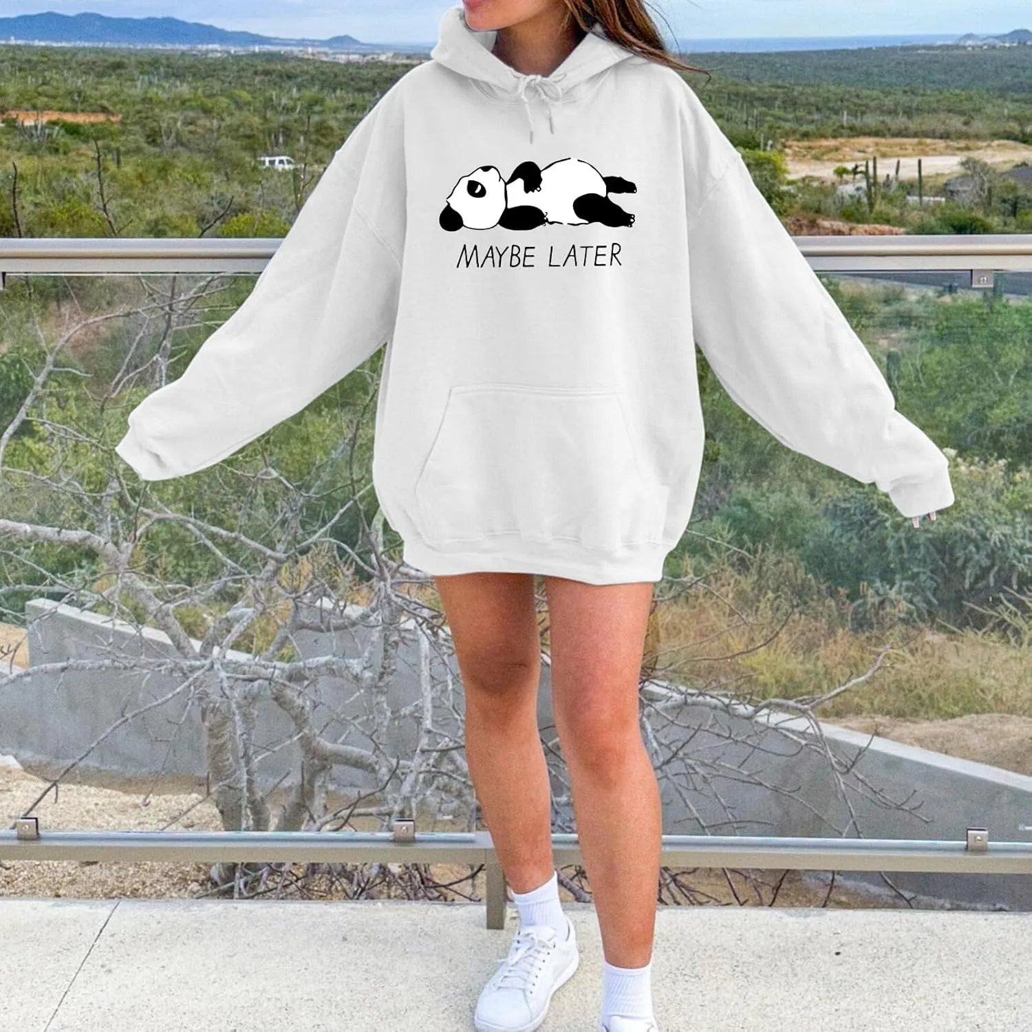 Tuislay Cute Panda Graphic Hoodie For Teen Girls Preppy Kawaii Hoodies Womens Sweatshirts Oversized Fleece Hooded Pullover
