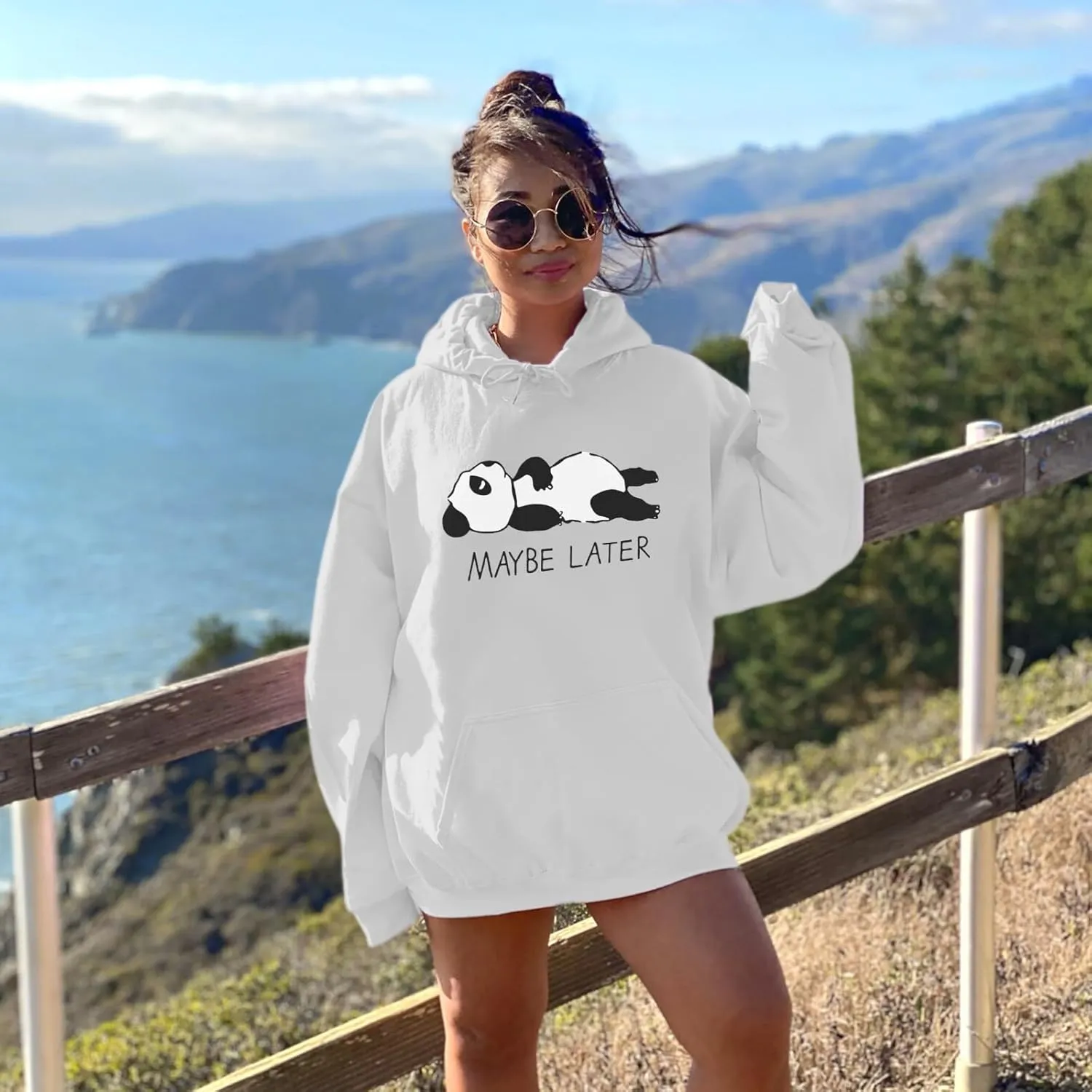 Tuislay Cute Panda Graphic Hoodie For Teen Girls Preppy Kawaii Hoodies Womens Sweatshirts Oversized Fleece Hooded Pullover