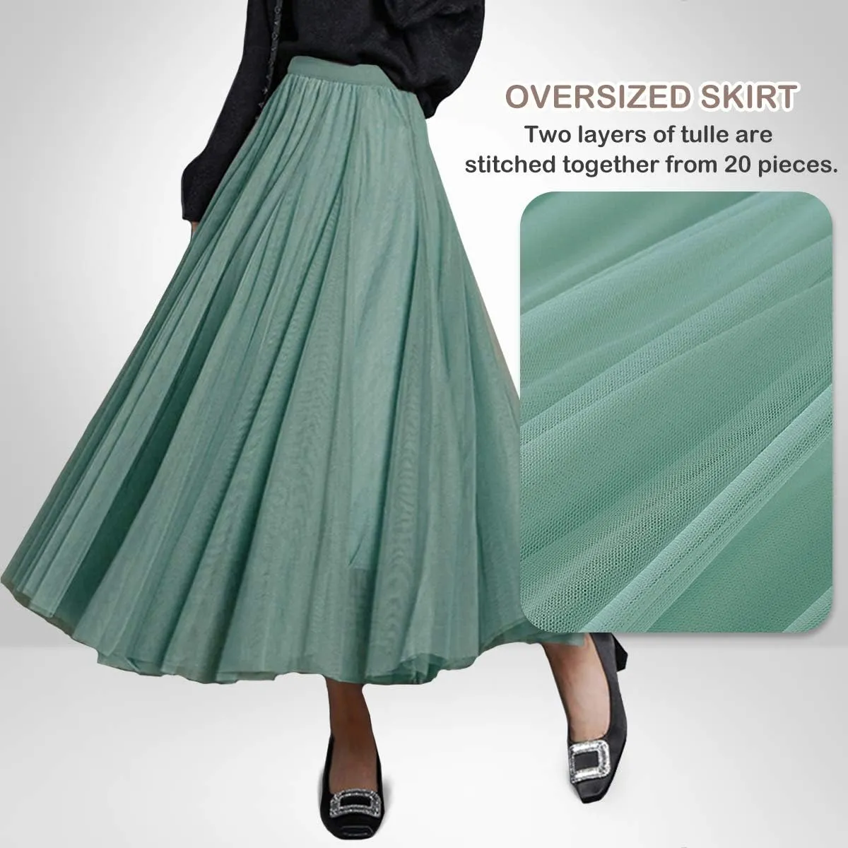 Tulle Skirts for Women Pleated Layered Tutu Skirt Ladies Elegant Flowy Long Skirts Bridesmaid Wedding Midi Skirt