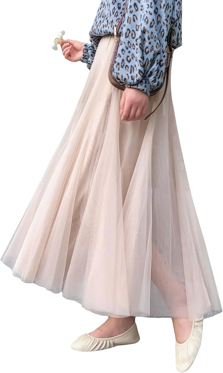 Tulle Skirts for Women Pleated Layered Tutu Skirt Ladies Elegant Flowy Long Skirts Bridesmaid Wedding Midi Skirt