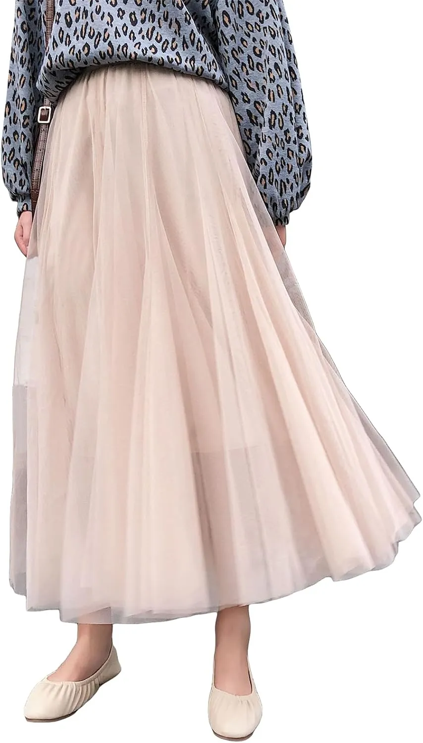 Tulle Skirts for Women Pleated Layered Tutu Skirt Ladies Elegant Flowy Long Skirts Bridesmaid Wedding Midi Skirt