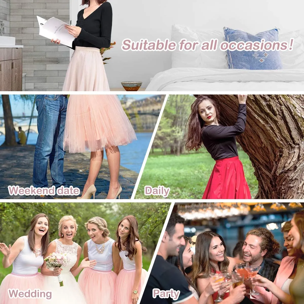 Tulle Skirts for Women Pleated Layered Tutu Skirt Ladies Elegant Flowy Long Skirts Bridesmaid Wedding Midi Skirt