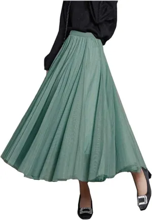 Tulle Skirts for Women Pleated Layered Tutu Skirt Ladies Elegant Flowy Long Skirts Bridesmaid Wedding Midi Skirt