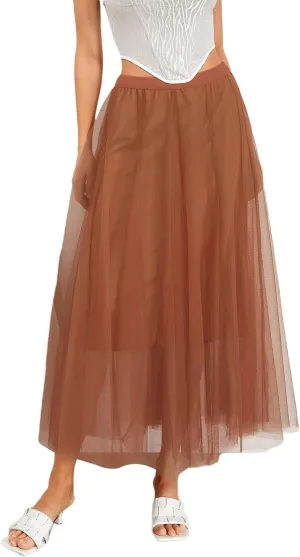 Tulle Skirts for Women Pleated Layered Tutu Skirt Ladies Elegant Flowy Long Skirts Bridesmaid Wedding Midi Skirt