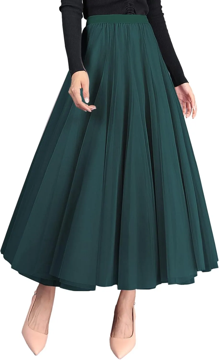 Tulle Skirts for Women Pleated Layered Tutu Skirt Ladies Elegant Flowy Long Skirts Bridesmaid Wedding Midi Skirt