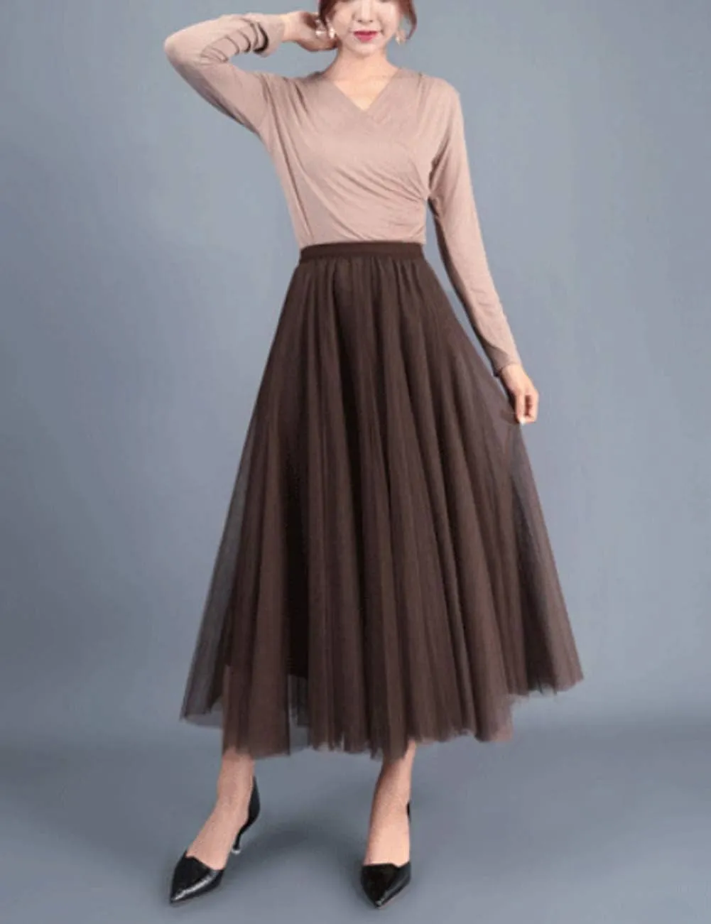 Tulle Skirts for Women Pleated Layered Tutu Skirt Ladies Elegant Flowy Long Skirts Bridesmaid Wedding Midi Skirt