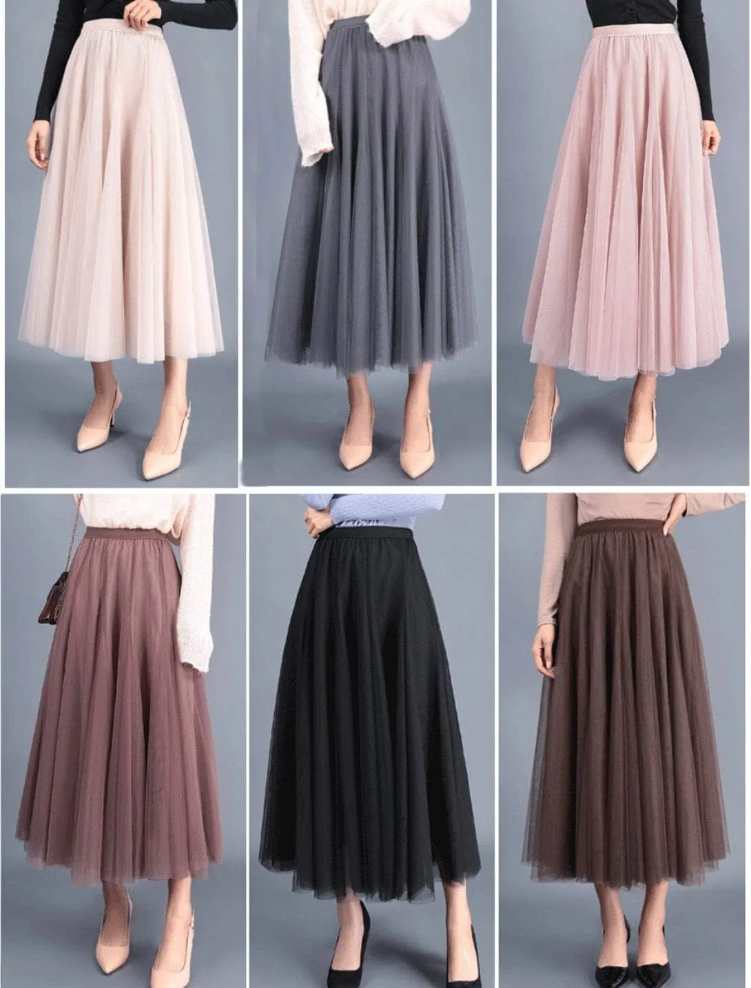 Tulle Skirts for Women Pleated Layered Tutu Skirt Ladies Elegant Flowy Long Skirts Bridesmaid Wedding Midi Skirt