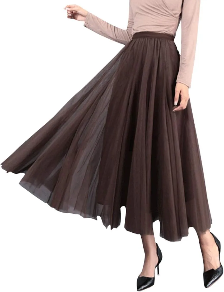 Tulle Skirts for Women Pleated Layered Tutu Skirt Ladies Elegant Flowy Long Skirts Bridesmaid Wedding Midi Skirt
