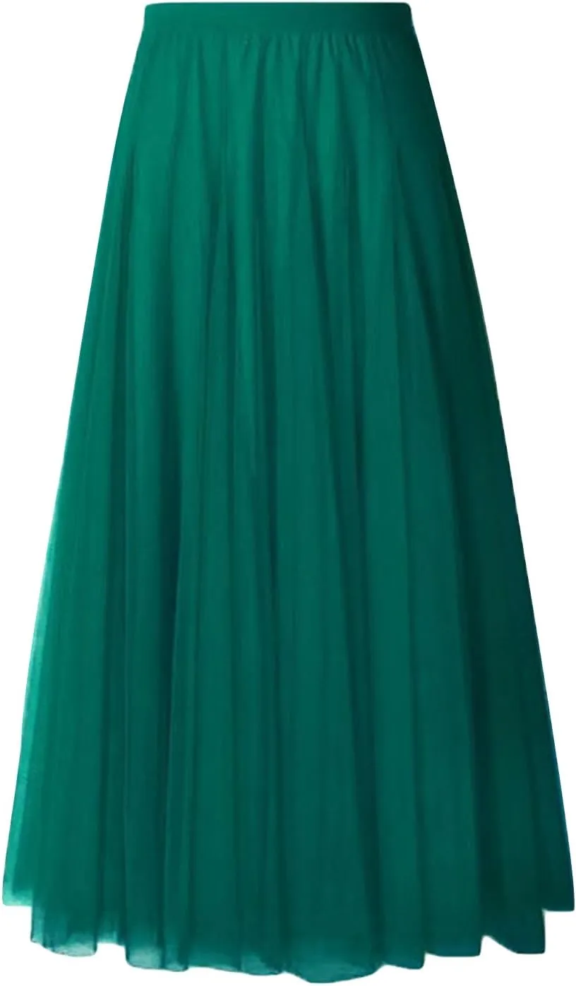 Tulle Skirts for Women Pleated Layered Tutu Skirt Ladies Elegant Flowy Long Skirts Bridesmaid Wedding Midi Skirt