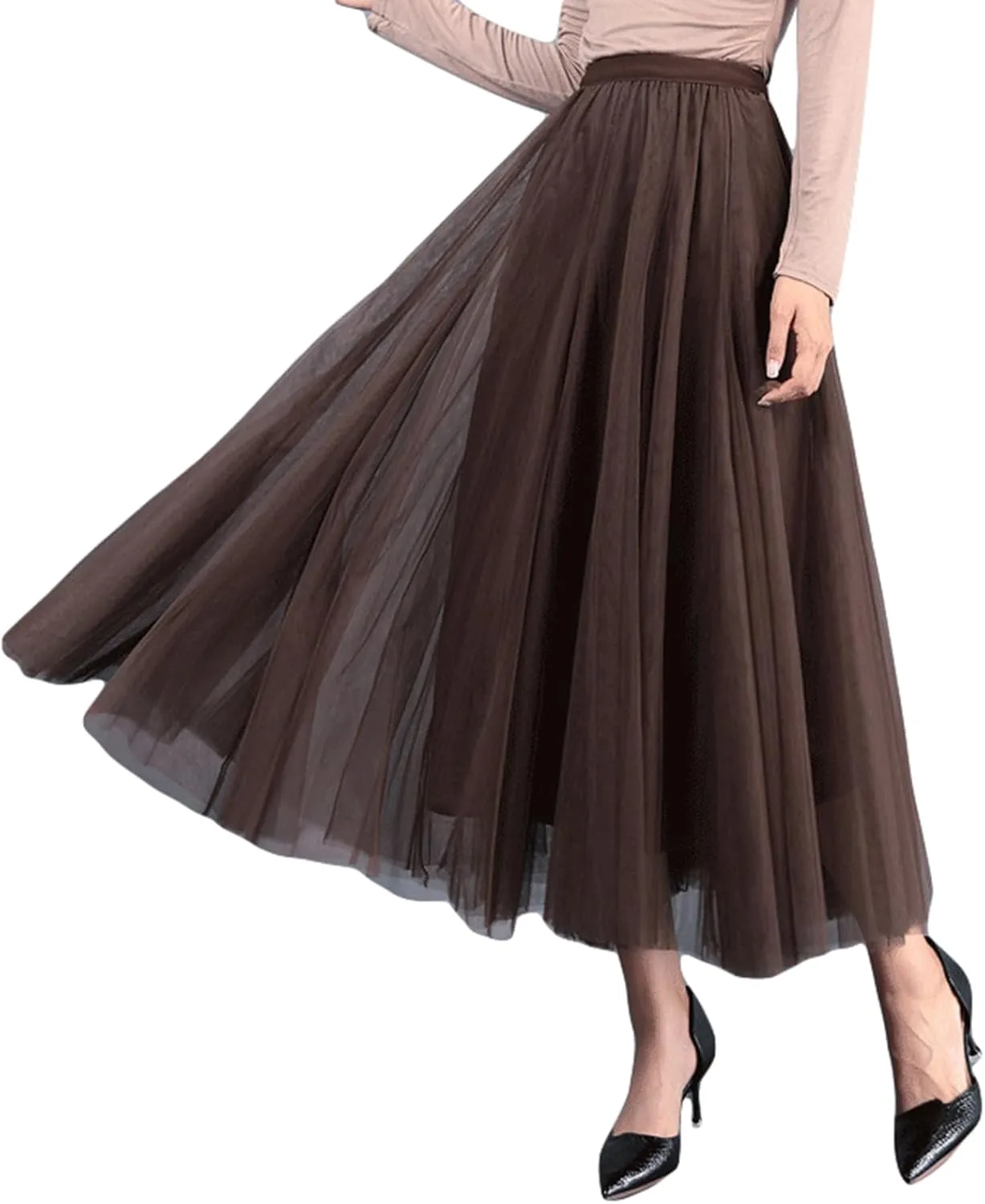 Tulle Skirts for Women Pleated Layered Tutu Skirt Ladies Elegant Flowy Long Skirts Bridesmaid Wedding Midi Skirt