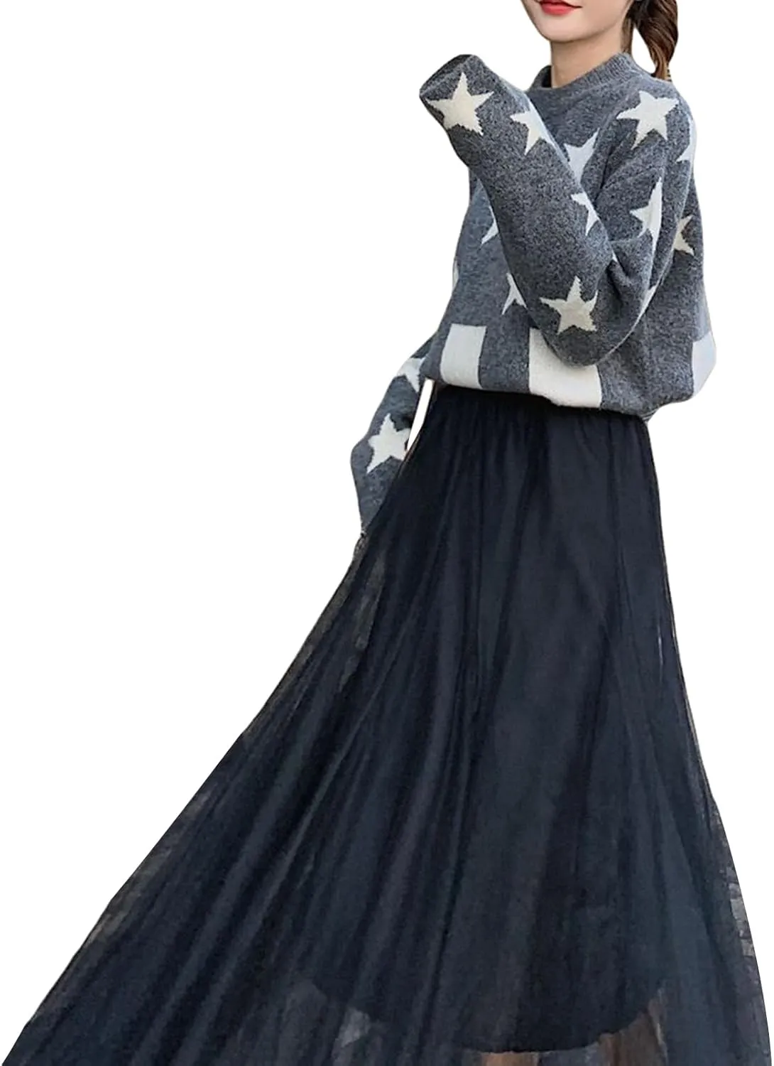 Tulle Skirts for Women Pleated Layered Tutu Skirt Ladies Elegant Flowy Long Skirts Bridesmaid Wedding Midi Skirt
