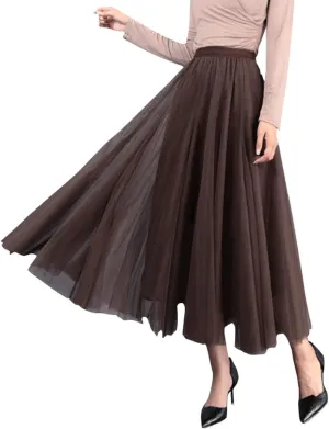 Tulle Skirts for Women Pleated Layered Tutu Skirt Ladies Elegant Flowy Long Skirts Bridesmaid Wedding Midi Skirt
