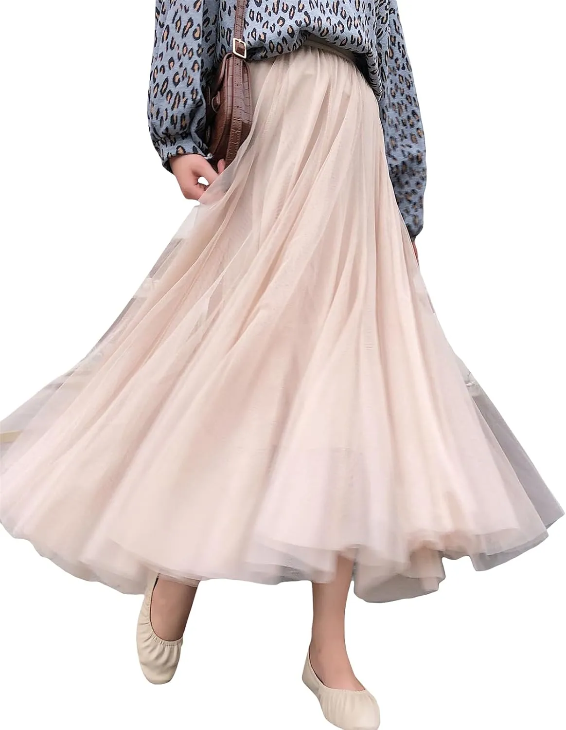 Tulle Skirts for Women Pleated Layered Tutu Skirt Ladies Elegant Flowy Long Skirts Bridesmaid Wedding Midi Skirt