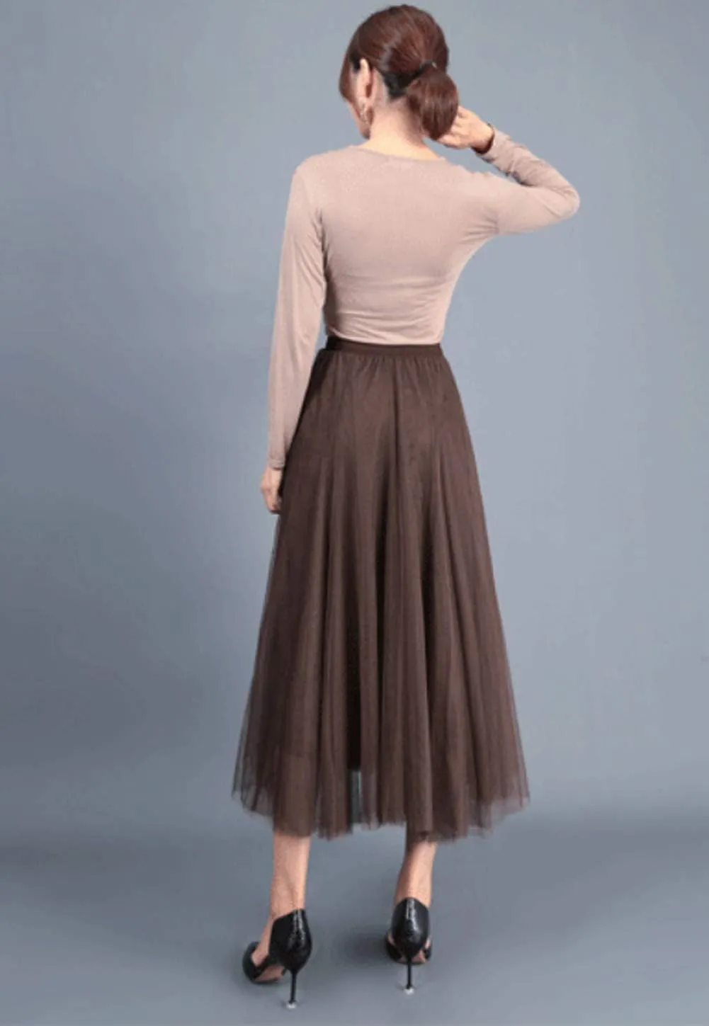 Tulle Skirts for Women Pleated Layered Tutu Skirt Ladies Elegant Flowy Long Skirts Bridesmaid Wedding Midi Skirt