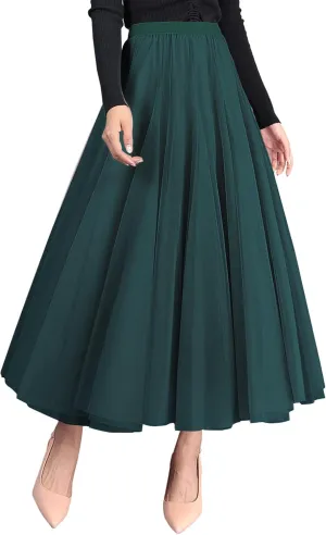 Tulle Skirts for Women Pleated Layered Tutu Skirt Ladies Elegant Flowy Long Skirts Bridesmaid Wedding Midi Skirt