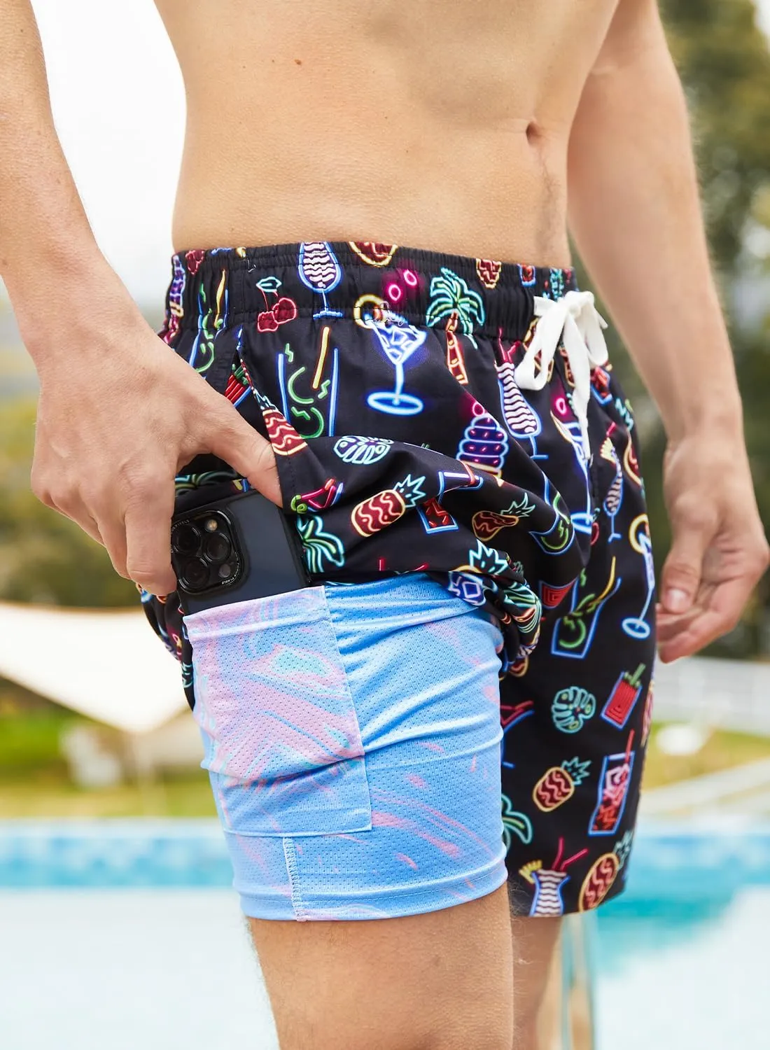 uideazone Mens Swim Trunks with Compression Liner Swimming Shorts 7 Inch Inseam Waterproof Quick Dry Beach Sport Shorts M-XXL