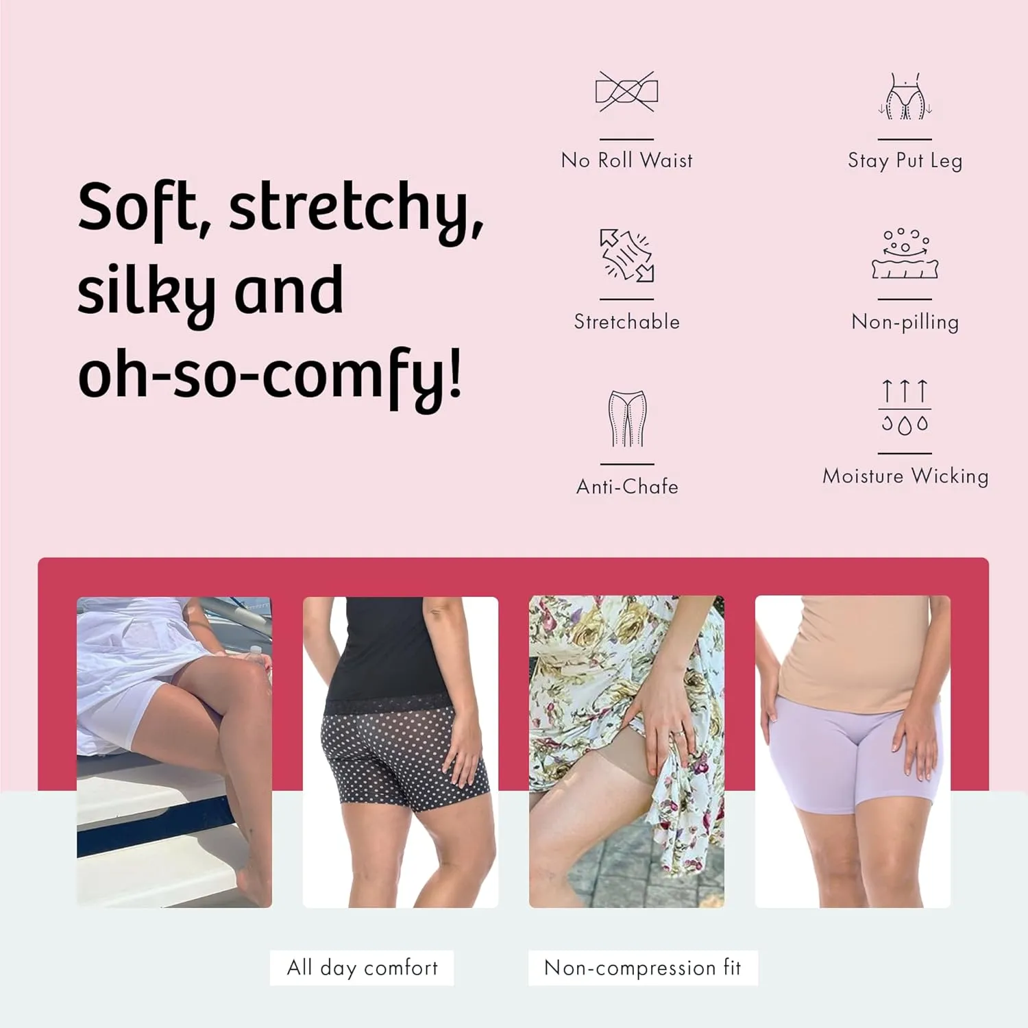 Undersummers Classic Shortlette, Thigh Anti Chafing Shorts Women Slip Shorts for Women Under Dress, Undergarments for Dresses