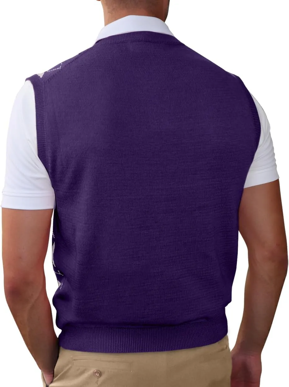 V-Neck Argyle Golf Sweater Vests - GolfKnickers: Mens - Pullover - (EE-6Z)