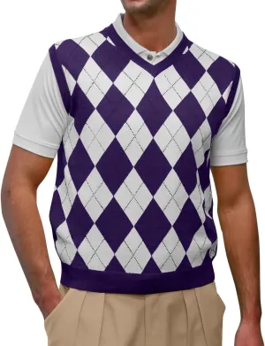 V-Neck Argyle Golf Sweater Vests - GolfKnickers: Mens - Pullover - (EE-6Z)