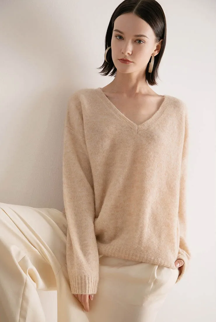 V-neck Loose Pullover Woolen Knit Sweater