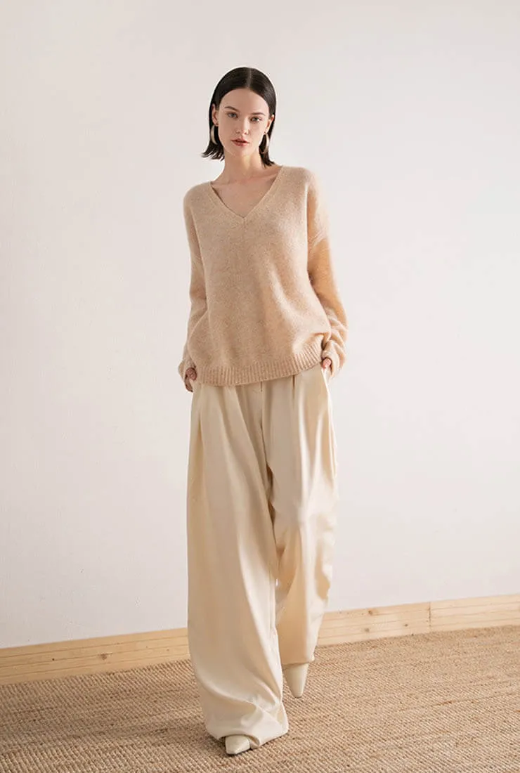 V-neck Loose Pullover Woolen Knit Sweater