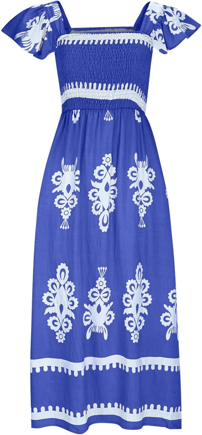 Vacation Dresses for Women 2025 Holiday Style Printed Sundress Summer Dress Square Neck Beach Sundresses