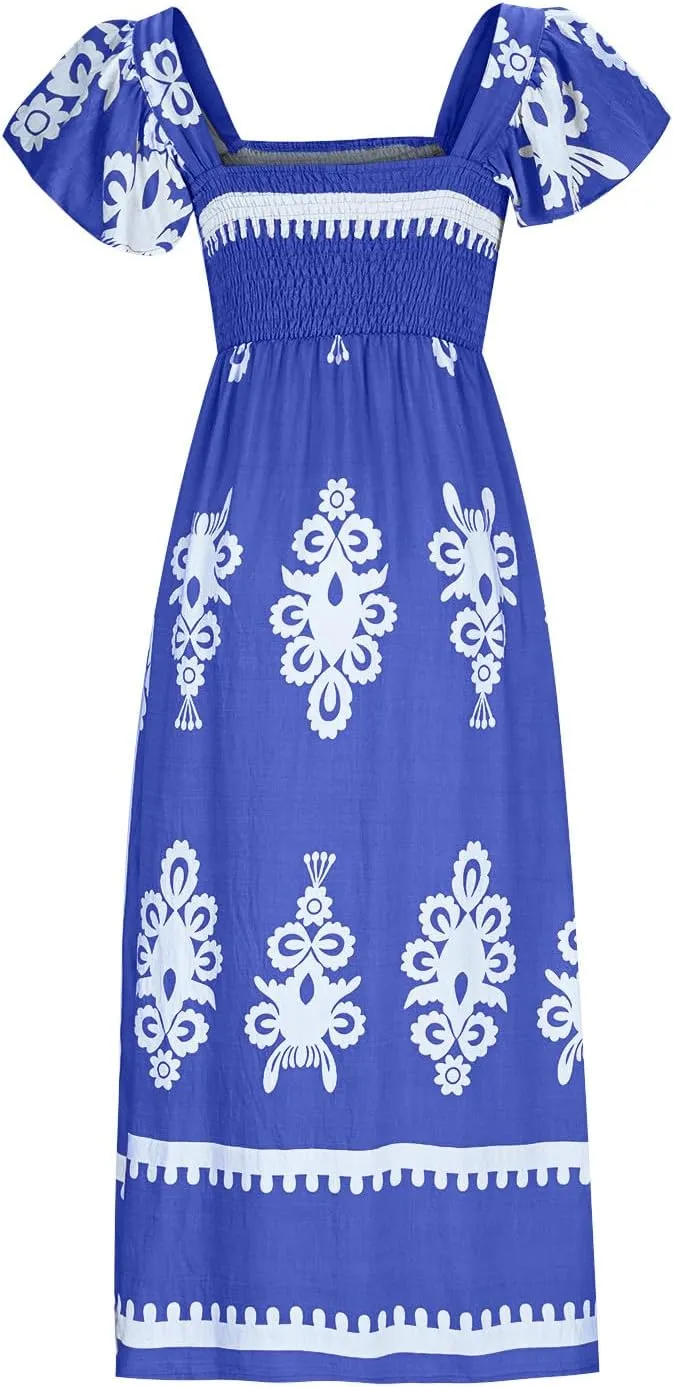 Vacation Dresses for Women 2025 Holiday Style Printed Sundress Summer Dress Square Neck Beach Sundresses