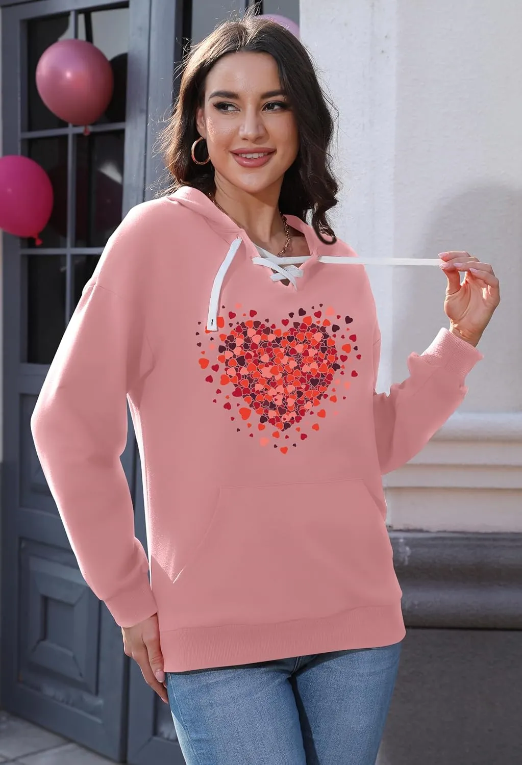Valentines Sweatshirt Women: Love Heart Graphic Hoodie Long Sleeve Shirt Lovers Gift Pullover Top