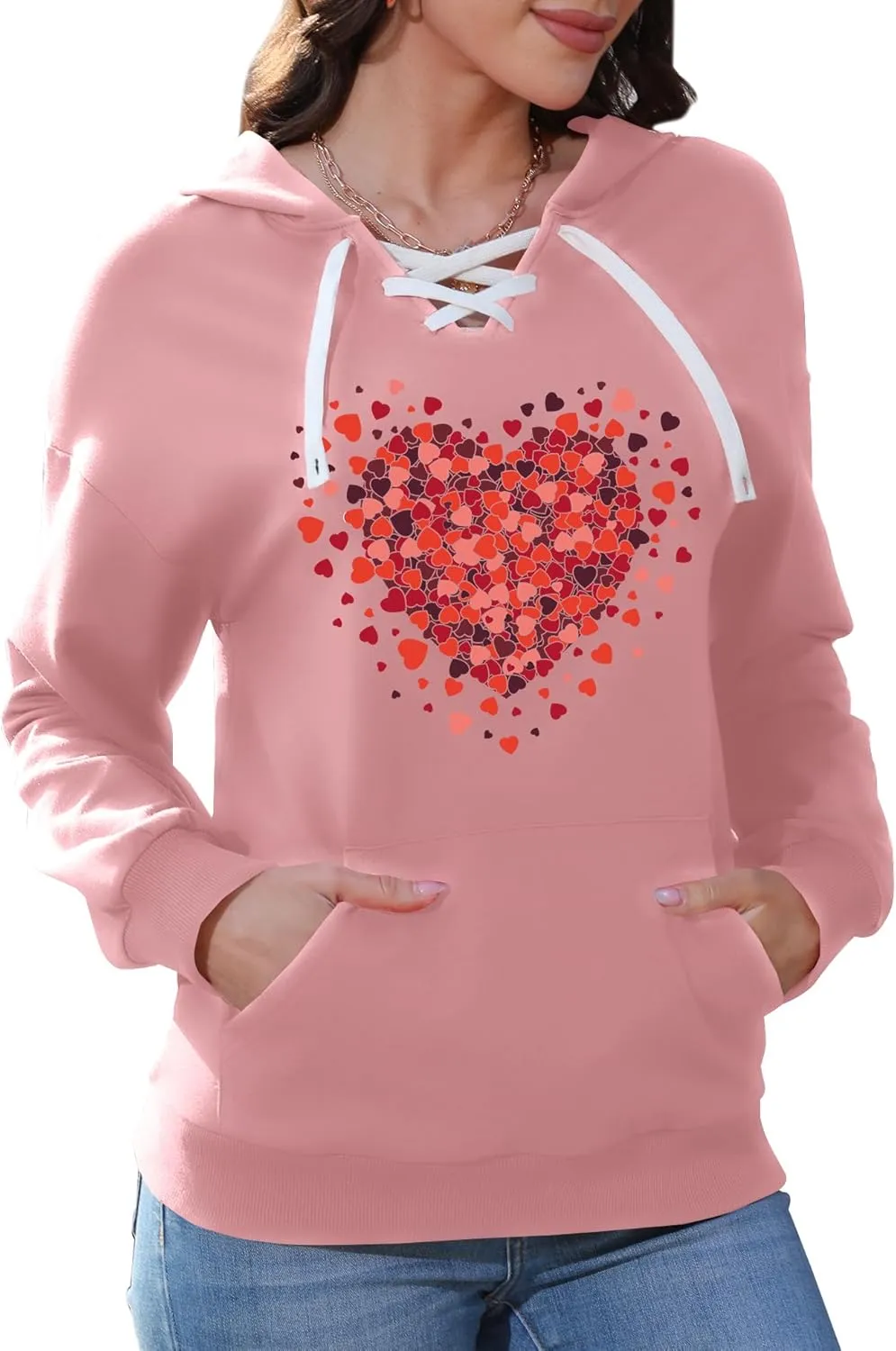 Valentines Sweatshirt Women: Love Heart Graphic Hoodie Long Sleeve Shirt Lovers Gift Pullover Top