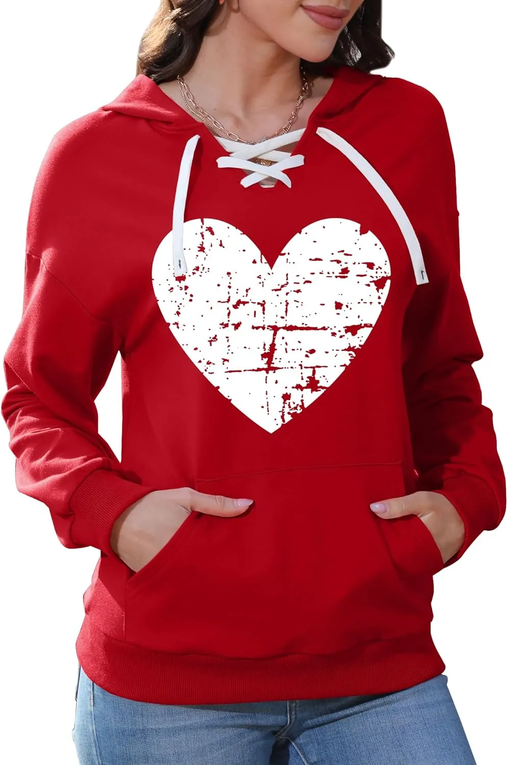 Valentines Sweatshirt Women: Love Heart Graphic Hoodie Long Sleeve Shirt Lovers Gift Pullover Top