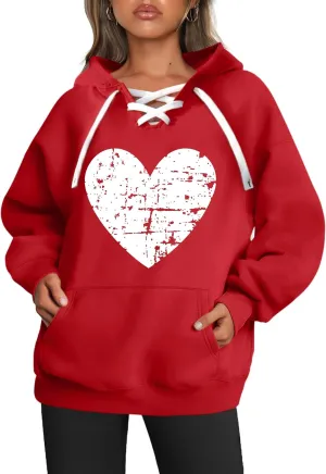 Valentines Sweatshirt Women: Love Heart Graphic Hoodie Long Sleeve Shirt Lovers Gift Pullover Top
