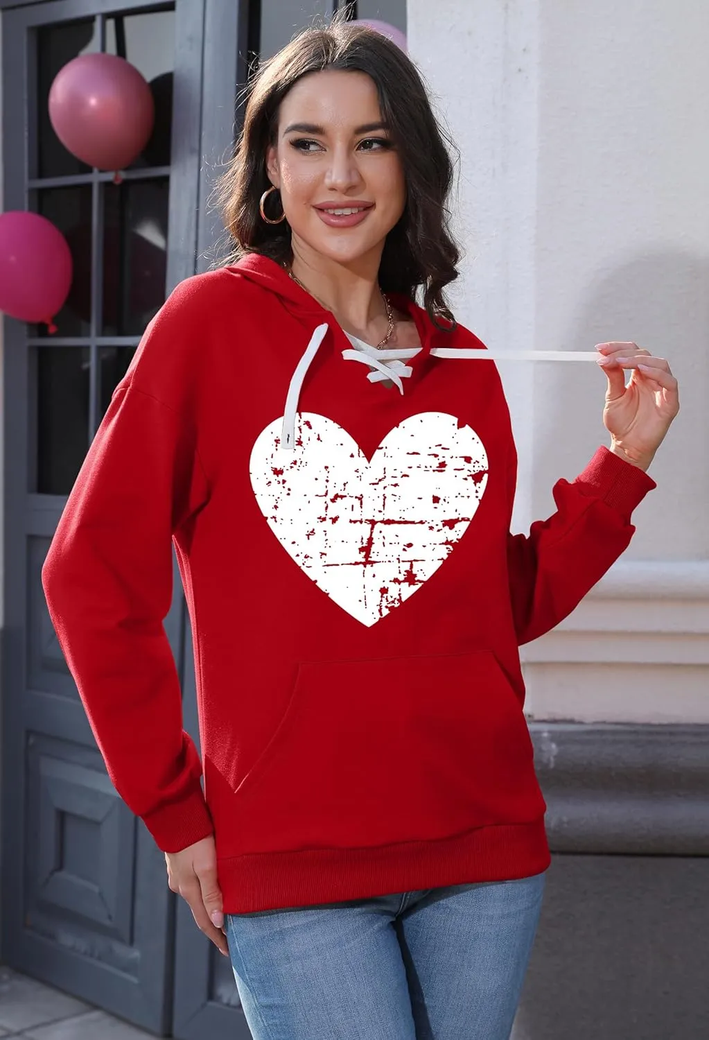 Valentines Sweatshirt Women: Love Heart Graphic Hoodie Long Sleeve Shirt Lovers Gift Pullover Top