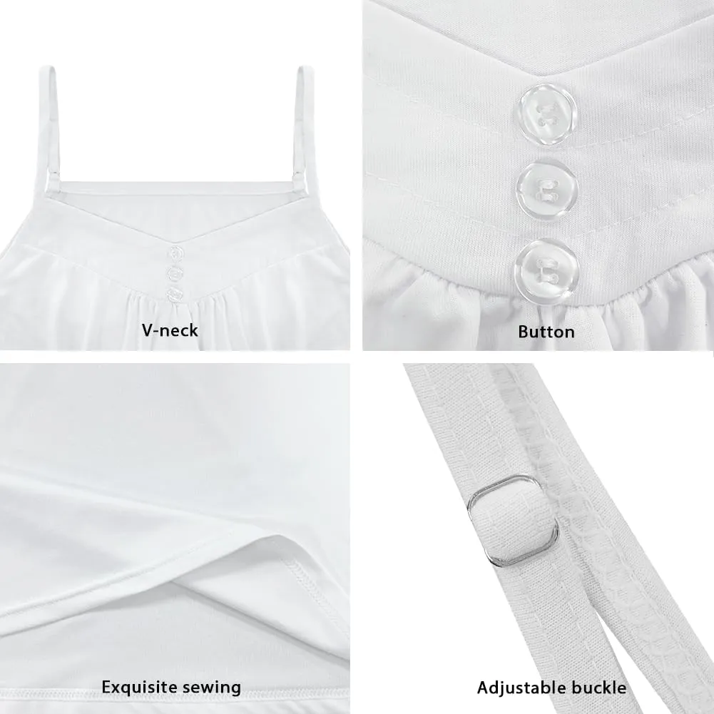 Veniyate Women's Summer V Neck Sleeveless Mini Dresses Adjustable Spaghetti Strap Casual Loose Beach Sundress