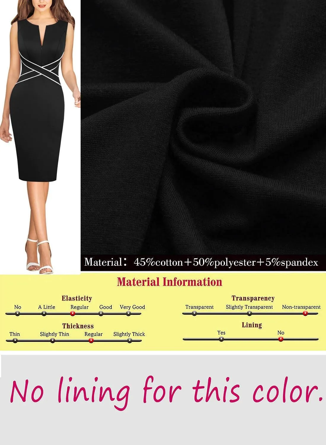 VFSHOW Womens Colorblock Patchwork Slim Front Zipper Work Business Office Party Bodycon Pencil Sheath Dress