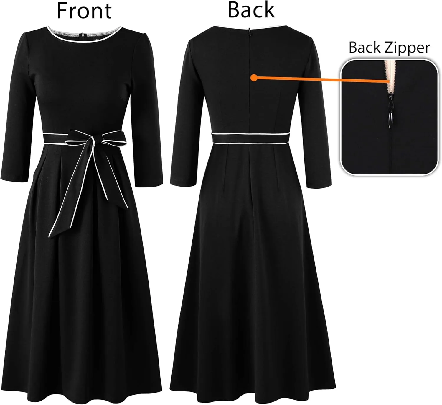 VFSHOW Womens Elegant Pockets Belted Work Business Office Casual Party Pleated A-Line Midi Dress