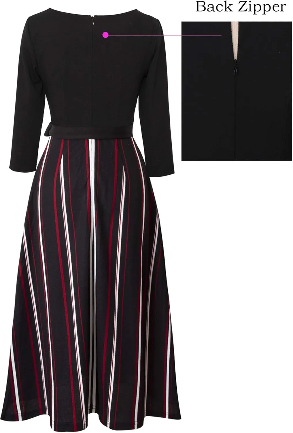VFSHOW Womens Elegant Pockets Belted Work Business Office Casual Party Pleated A-Line Midi Dress