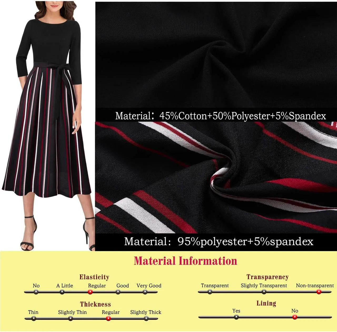 VFSHOW Womens Elegant Pockets Belted Work Business Office Casual Party Pleated A-Line Midi Dress