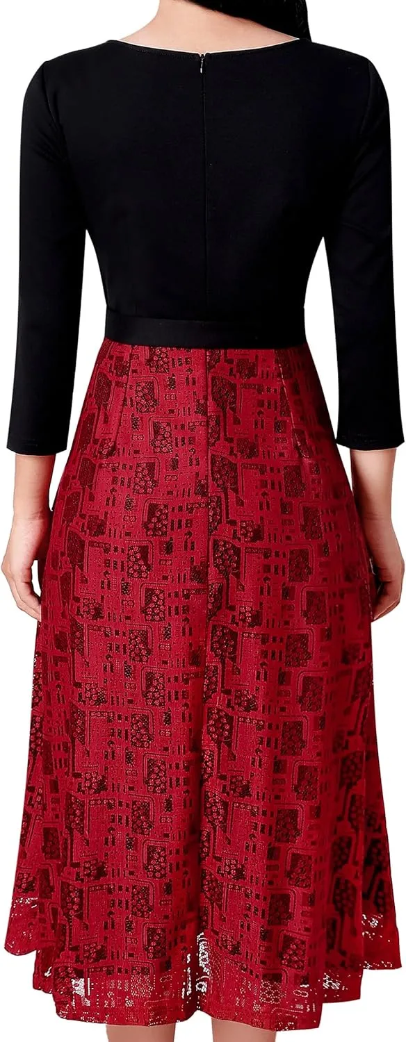 VFSHOW Womens Elegant Pockets Belted Work Business Office Casual Party Pleated A-Line Midi Dress