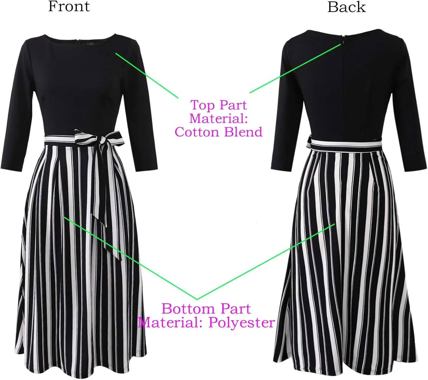 VFSHOW Womens Elegant Pockets Belted Work Business Office Casual Party Pleated A-Line Midi Dress