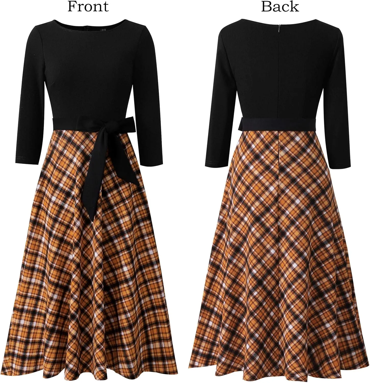 VFSHOW Womens Elegant Pockets Belted Work Business Office Casual Party Pleated A-Line Midi Dress