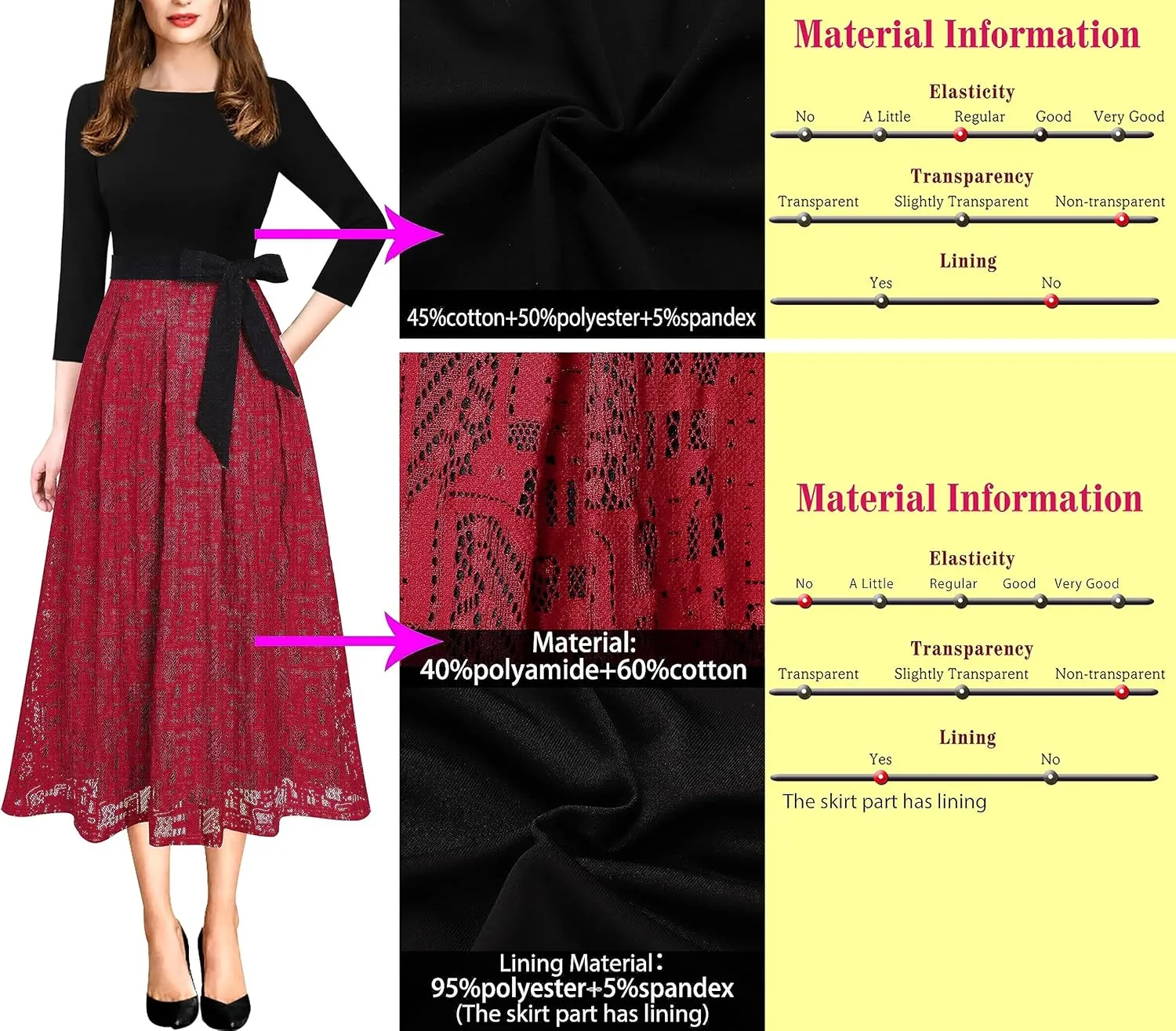 VFSHOW Womens Elegant Pockets Belted Work Business Office Casual Party Pleated A-Line Midi Dress
