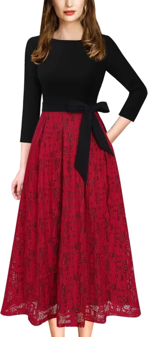 VFSHOW Womens Elegant Pockets Belted Work Business Office Casual Party Pleated A-Line Midi Dress