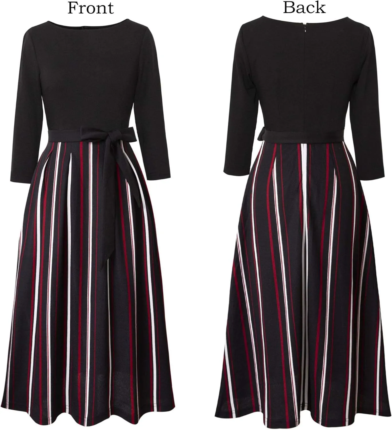 VFSHOW Womens Elegant Pockets Belted Work Business Office Casual Party Pleated A-Line Midi Dress