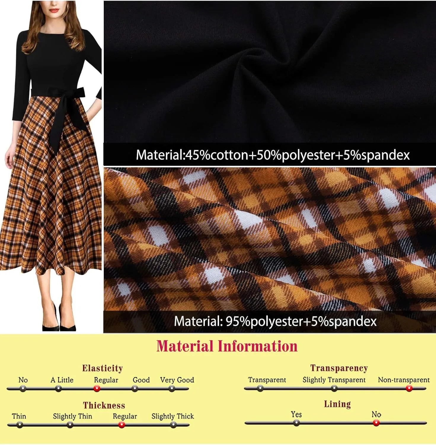 VFSHOW Womens Elegant Pockets Belted Work Business Office Casual Party Pleated A-Line Midi Dress