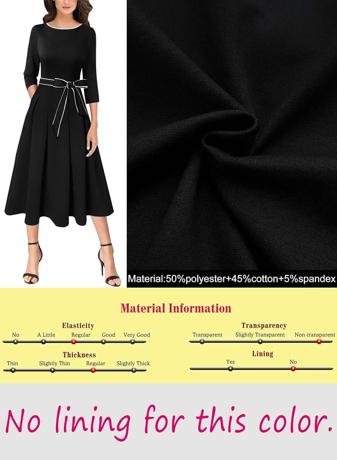 VFSHOW Womens Elegant Pockets Belted Work Business Office Casual Party Pleated A-Line Midi Dress