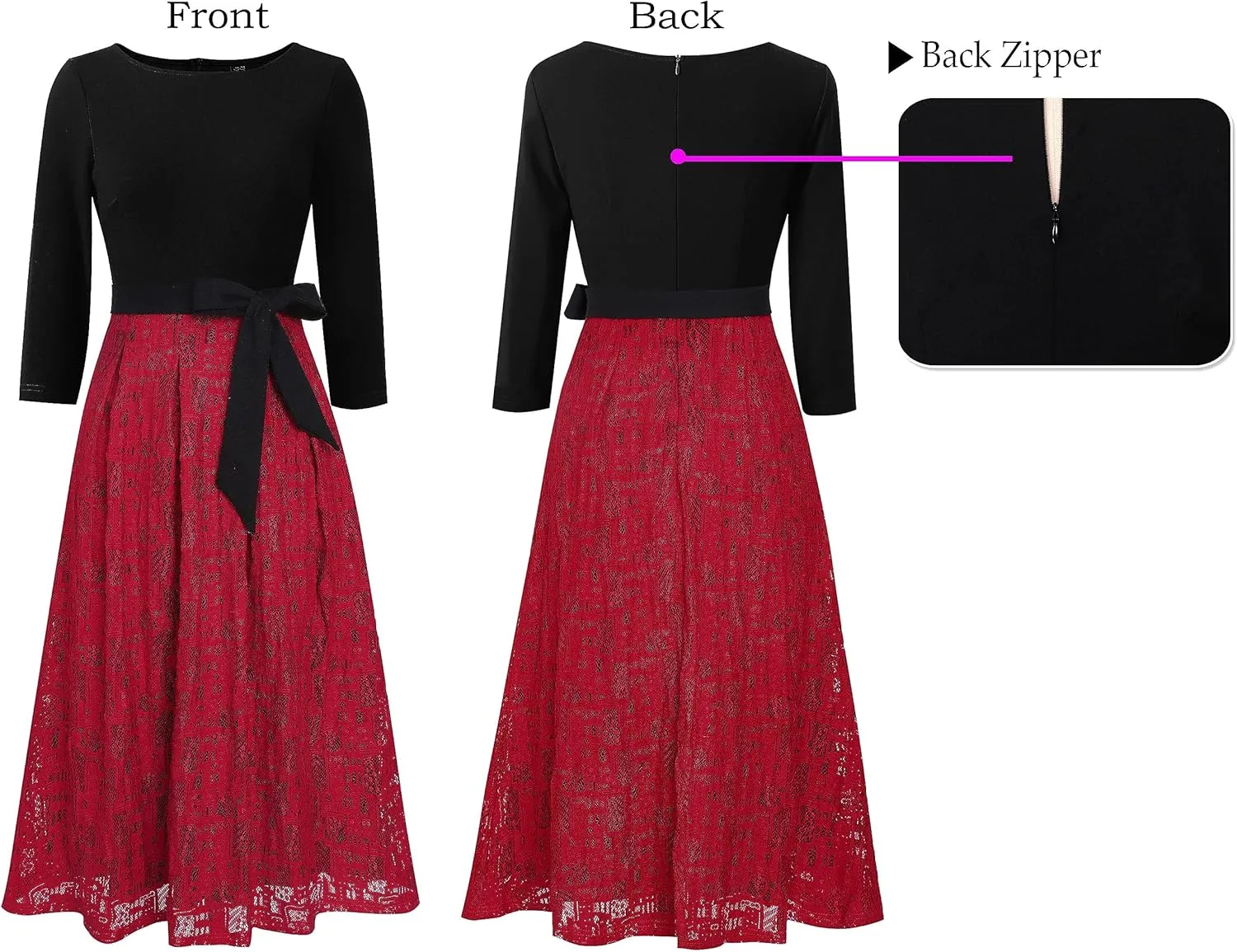 VFSHOW Womens Elegant Pockets Belted Work Business Office Casual Party Pleated A-Line Midi Dress