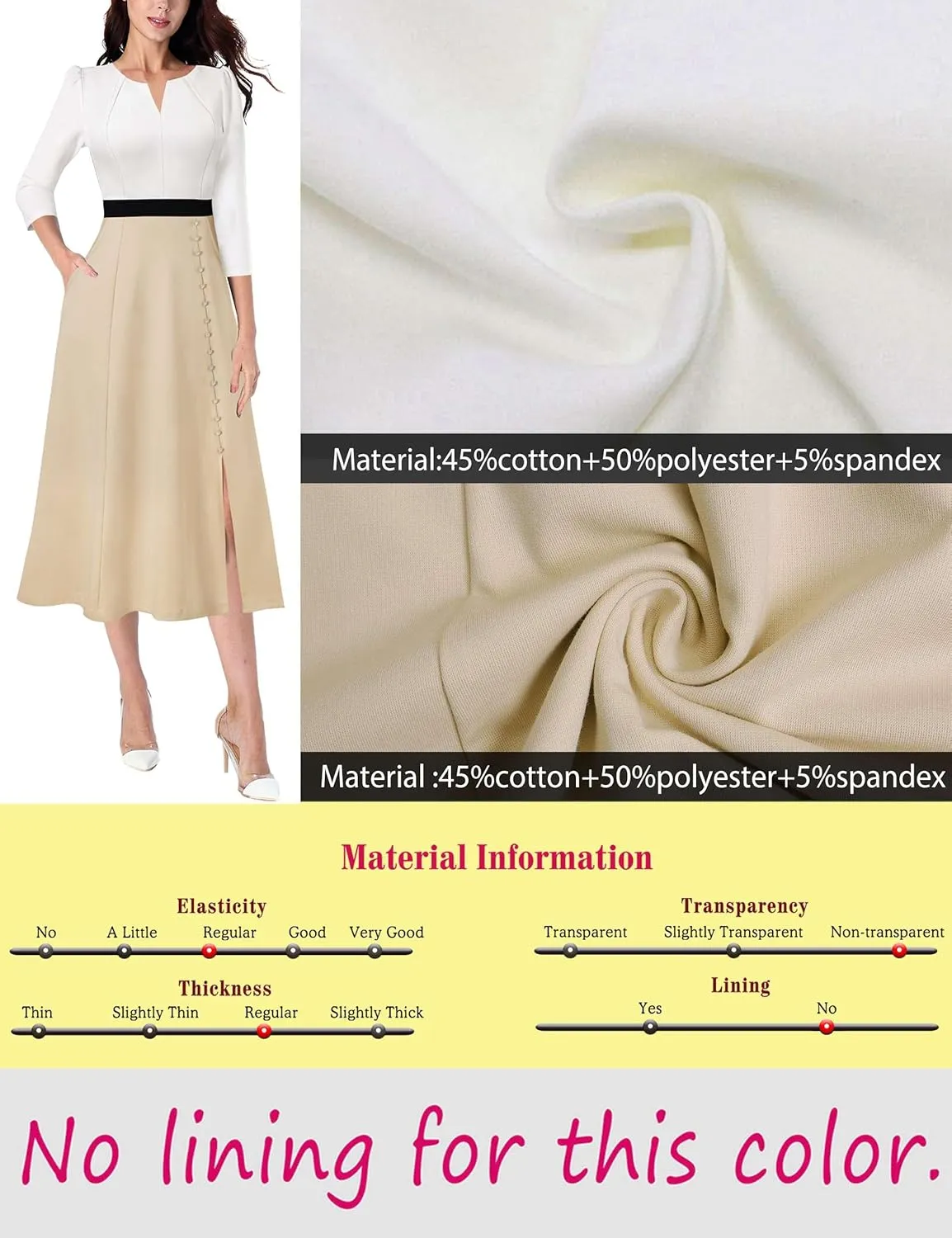 VFSHOW Womens Pleated Notch Neck Front Slit Buttons Pockets Office Business Work Slim Fit A-line Fit and Flare Midi Dress