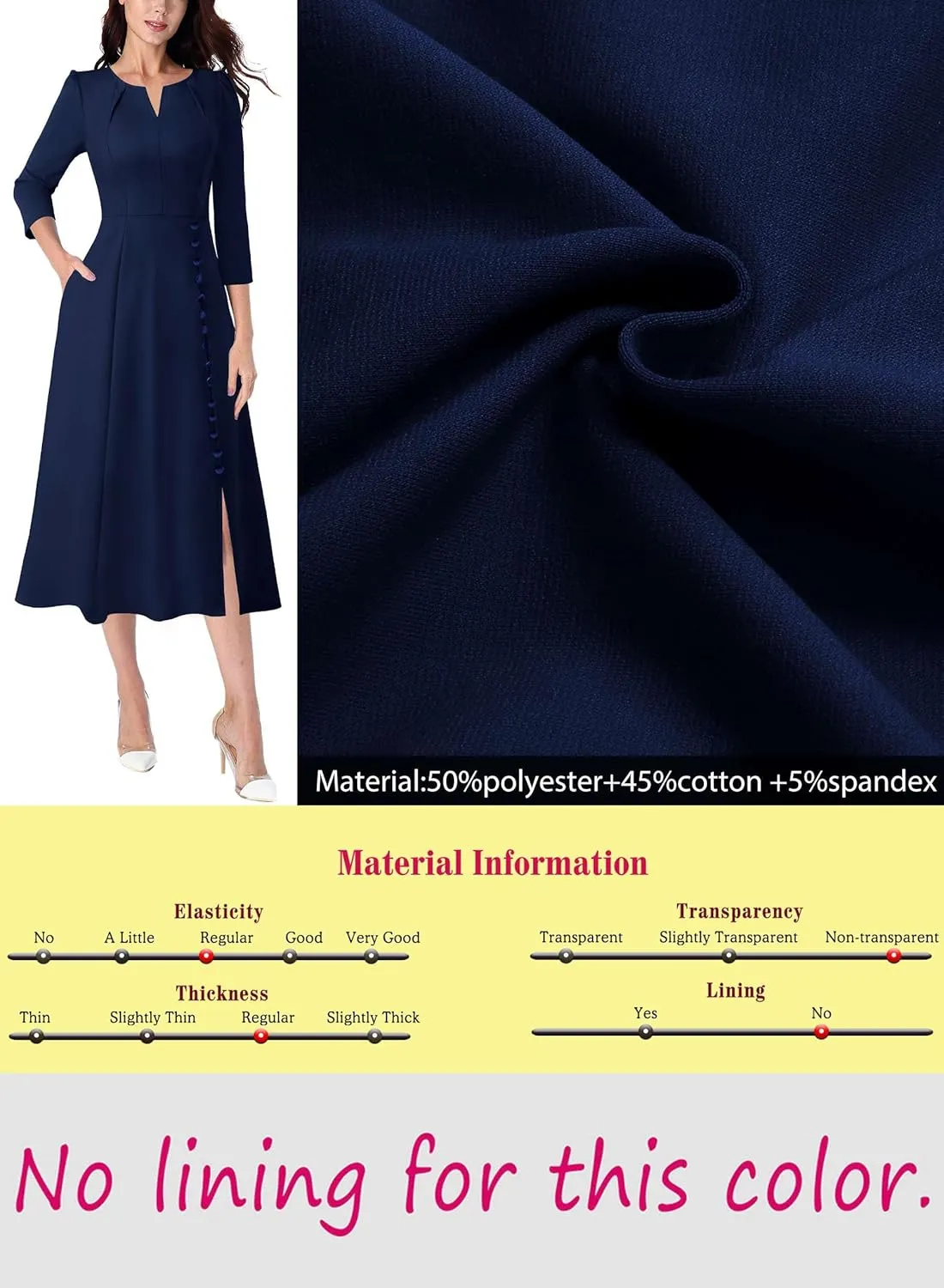 VFSHOW Womens Pleated Notch Neck Front Slit Buttons Pockets Office Business Work Slim Fit A-line Fit and Flare Midi Dress