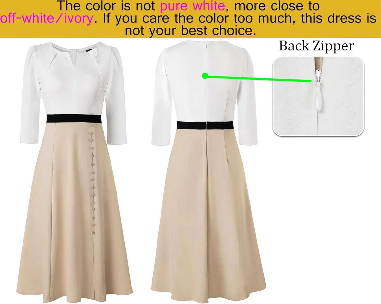 VFSHOW Womens Pleated Notch Neck Front Slit Buttons Pockets Office Business Work Slim Fit A-line Fit and Flare Midi Dress