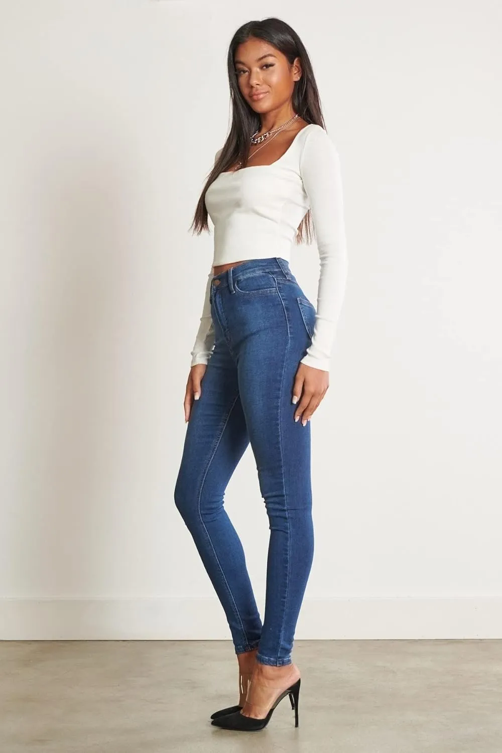 Vibrant Womens Denim Skinny Jeans  High Waisted Signature Tinted Vintage Wash Super Stretch Casual Slim Fit Pants